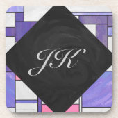 Mondrian Pink Paars White Print Drankjes Onderzetter (Voorkant)