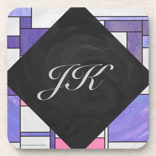 Mondrian Pink Paars White Print Drankjes Onderzetter (Voorkant)