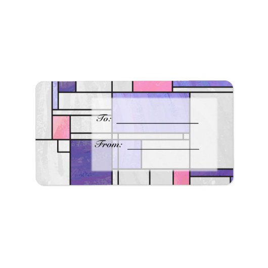 Mondrian Pink Paars White Print Etiket (Voorkant)
