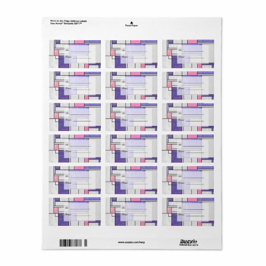 Mondrian Pink Paars White Print Etiket (Full Sheet)