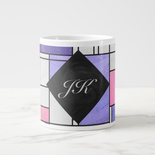 Mondrian Pink Paars White Print Grote Koffiekop (Voorkant)