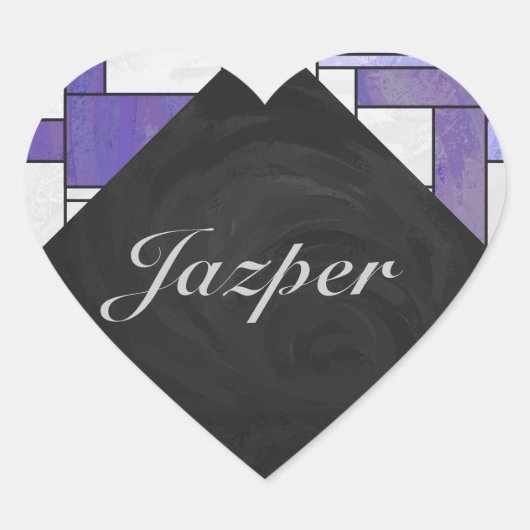 Mondrian Pink Paars White Print Hart Sticker (Voorkant)