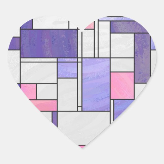 Mondrian Pink Paars White Print Hart Sticker (Voorkant)