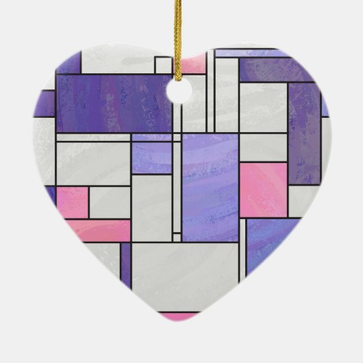 Mondrian Pink Paars White Print Keramisch Ornament (Achterkant)