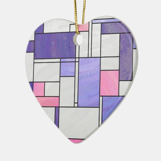 Mondrian Pink Paars White Print Keramisch Ornament (Links)
