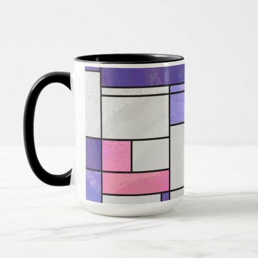 Mondrian Pink Paars White Print Mok (Links)
