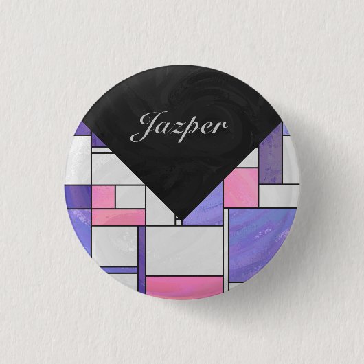 Mondrian Pink Paars White Print Ronde Button 3,2 Cm (Voorkant)