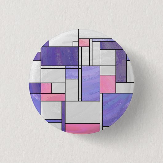 Mondrian Pink Paars White Print Ronde Button 3,2 Cm (Voorkant)