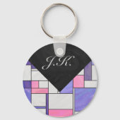 Mondrian Pink Paars White Print Sleutelhanger (Voorkant)