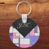 Mondrian Pink Paars White Print Sleutelhanger (Voorkant)