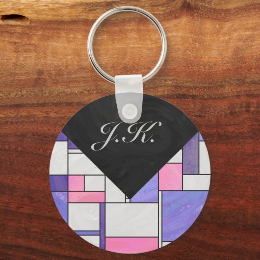 Mondrian Pink Paars White Print Sleutelhanger (Voorkant)