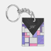 Mondrian Pink Paars White Print Sleutelhanger (Voorkant Links)