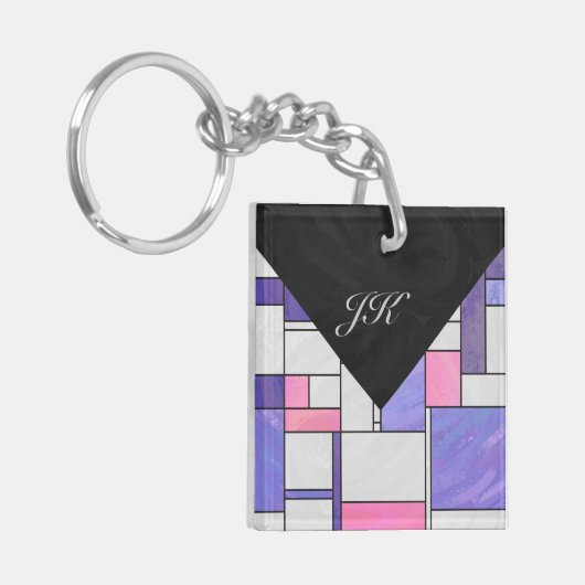 Mondrian Pink Paars White Print Sleutelhanger (Voorkant Links)