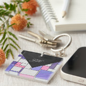 Mondrian Pink Paars White Print Sleutelhanger (Voorkant Rechts)