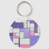 Mondrian Pink Paars White Print Sleutelhanger (Voorkant)