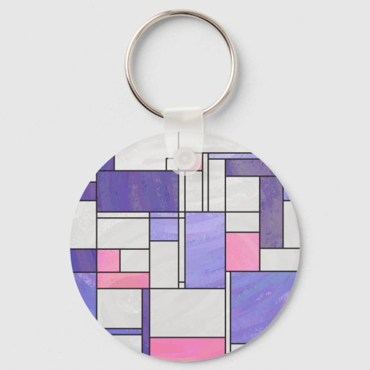 Mondrian Pink Paars White Print Sleutelhanger (Voorkant)
