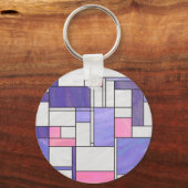 Mondrian Pink Paars White Print Sleutelhanger (Voorkant)