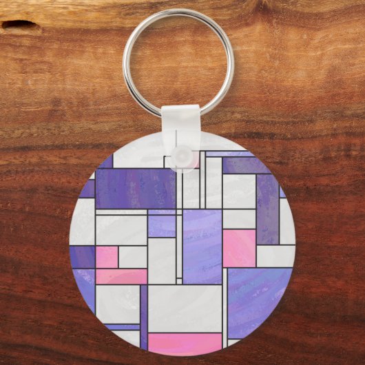 Mondrian Pink Paars White Print Sleutelhanger (Voorkant)