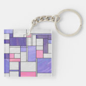 Mondrian Pink Paars White Print Sleutelhanger (Achterkant)