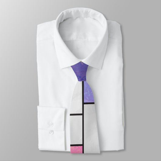 Mondrian Pink Paars White Print Stropdas (Gebonden)