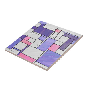 Mondrian Pink Paars White Print Tegeltje