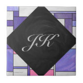 Mondrian Pink Paars White Print Tegeltje (Voorkant)
