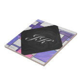 Mondrian Pink Paars White Print Tegeltje (Zijkant)