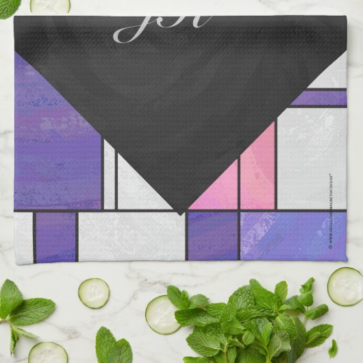 Mondrian Pink Paars White Print Theedoek (Gevouwen)