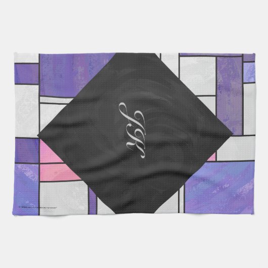 Mondrian Pink Paars White Print Theedoek (Horizontaal)