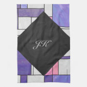 Mondrian Pink Paars White Print Theedoek (Verticaal)