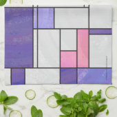 Mondrian Pink Paars White Print Theedoek (Gevouwen)