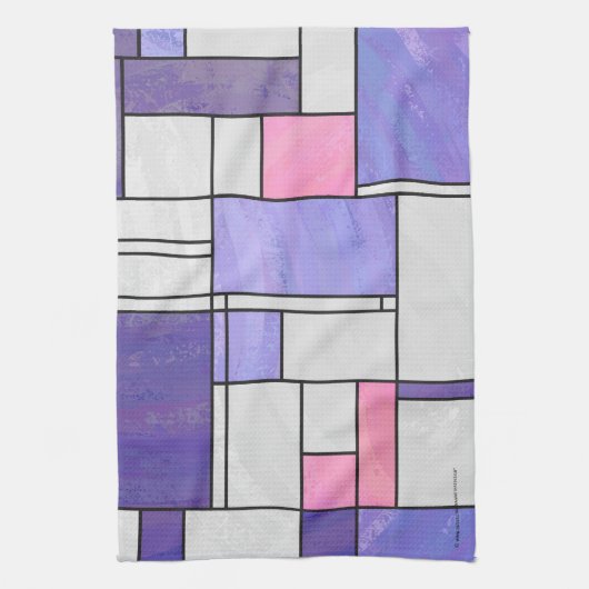 Mondrian Pink Paars White Print Theedoek (Verticaal)