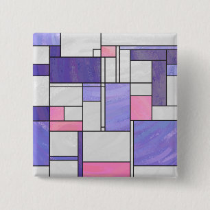 Mondrian Pink Paars White Print Vierkante Button 5,1 Cm