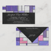 Mondrian Pink Paars White Print Visitekaartje (Voorkant / Achterkant)