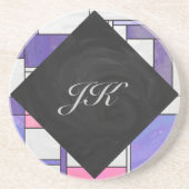 Mondrian Pink Paars White Print Zandsteen Onderzetter (Voorkant)