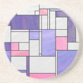 Mondrian Pink Paars White Print Zandsteen Onderzetter (Voorkant)