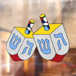 Mondrian Polka Dot Dreidels Raamsticker