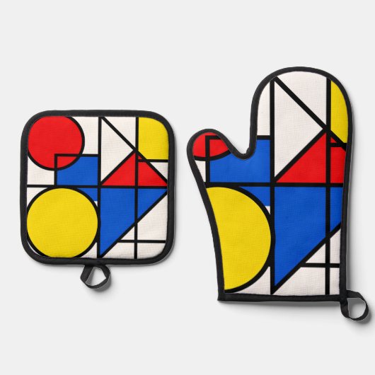Mondrian Primaire Kleurcompositie Ovenwant & Pannenlap Set (Voorkant)