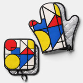 Mondrian Primaire Kleurcompositie Ovenwant & Pannenlap Set (Voorkant / Achterkant)