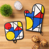 Mondrian Primaire Kleurcompositie Ovenwant & Pannenlap Set (Top down)