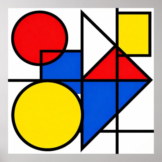 Mondrian Primaire Kleurcompositie Poster (Voorkant)