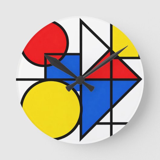 Mondrian Primaire Kleurcompositie Ronde Klok (Voorkant)