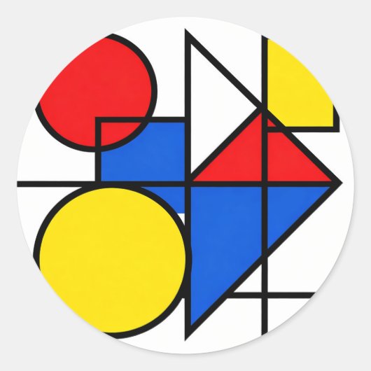 Mondrian Primaire Kleurcompositie Ronde Sticker (Voorkant)