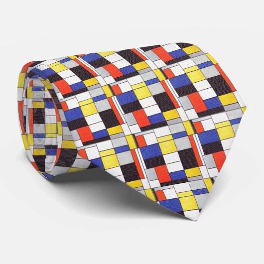 Mondrian-raster – Abstracte kunstblokken Stropdas (Opgerold)