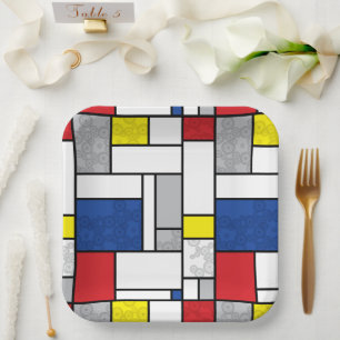 Mondrian Retro Cirkels Minimalistisch De Stijl Mod Papieren Bordje
