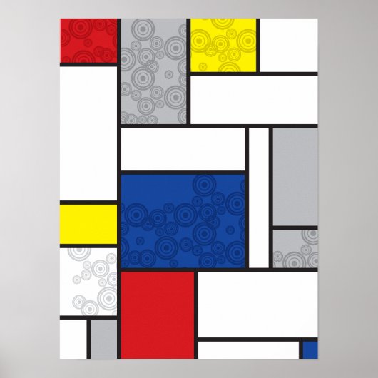 Mondrian Retro Cirkels Minimalistisch De Stijl Mod Poster (Voorkant)