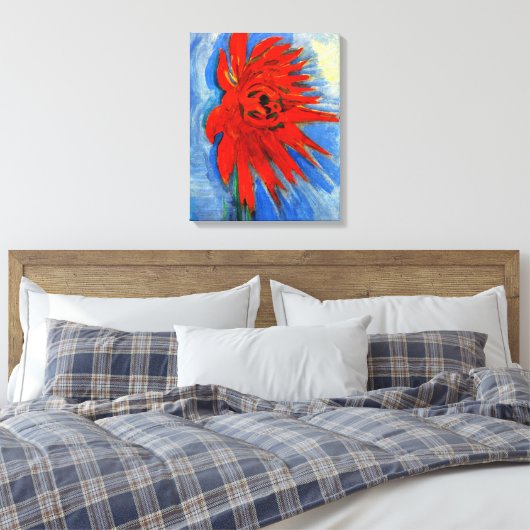 Mondrian - Rode Chrysanthemum Canvas Afdruk (Insitu (Slaapkamer))