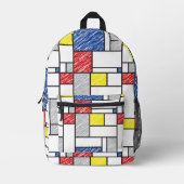 Mondrian Scribbles minimalist de Stijl Modern Art Bedrukte Rugzak (Voorkant)
