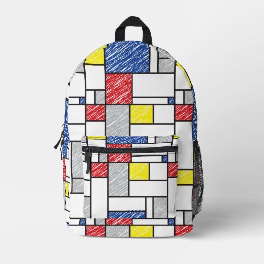 Mondrian Scribbles minimalist de Stijl Modern Art Bedrukte Rugzak (Voorkant)