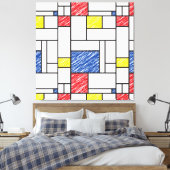 Mondrian Scribbles minimalist de Stijl Modern Art Canvas Afdruk (Insitu (Slaapkamer))